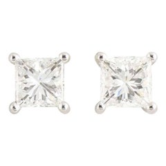 White Gold Princess Cut Diamond Earrings 1.44 Carat