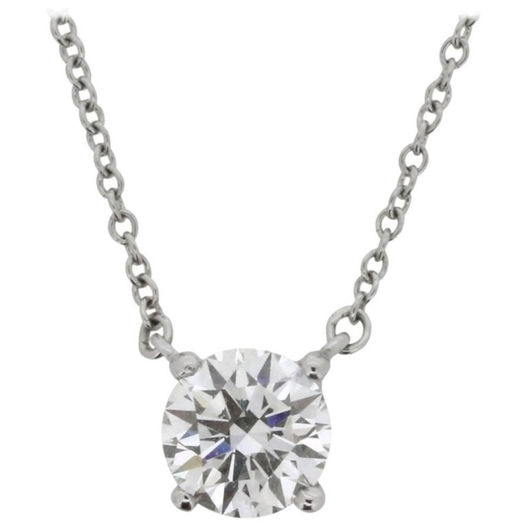 Platinum Tiffany and Co. Diamond Solitaire Necklace at 1stDibs