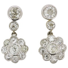 Victorian Diamond Daisy Drop Earrings, circa 1880s