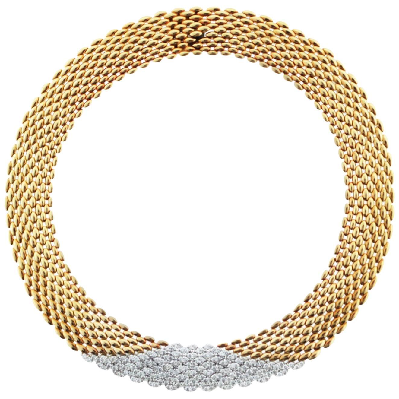 Attractive Chevron Design Diamond Gold Link Necklace