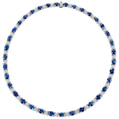 Graduated AGL Report Sapphire Diamond White Gold Necklace 10