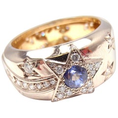 Chanel Comete Diamond Blue and Yellow Sapphire Two-Tone Gold Wide Band Ring 1