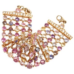 Bulgari Diamond and Fancy Color Sapphire Yellow Gold Link Bracelet 5