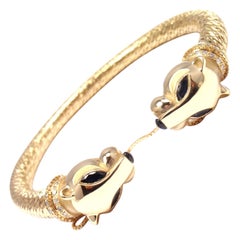 Cartier Panther Panthere Diamond Sapphire Yellow Gold Bangle Bracelet