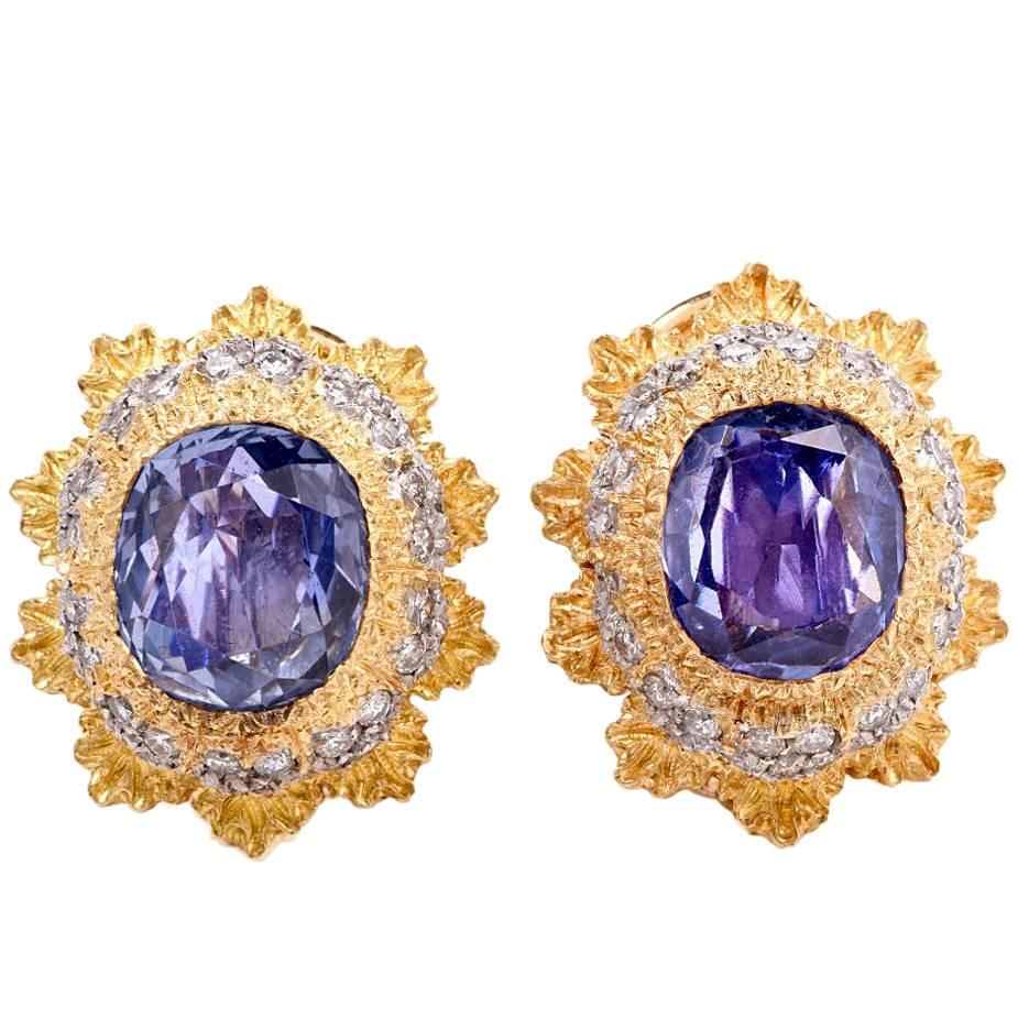 M. Buccellati Blue Sapphire Clip-Back Gold Earrings