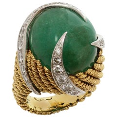 Vintage Emerald Diamond Yellow Gold Platinum Dome Ring 9