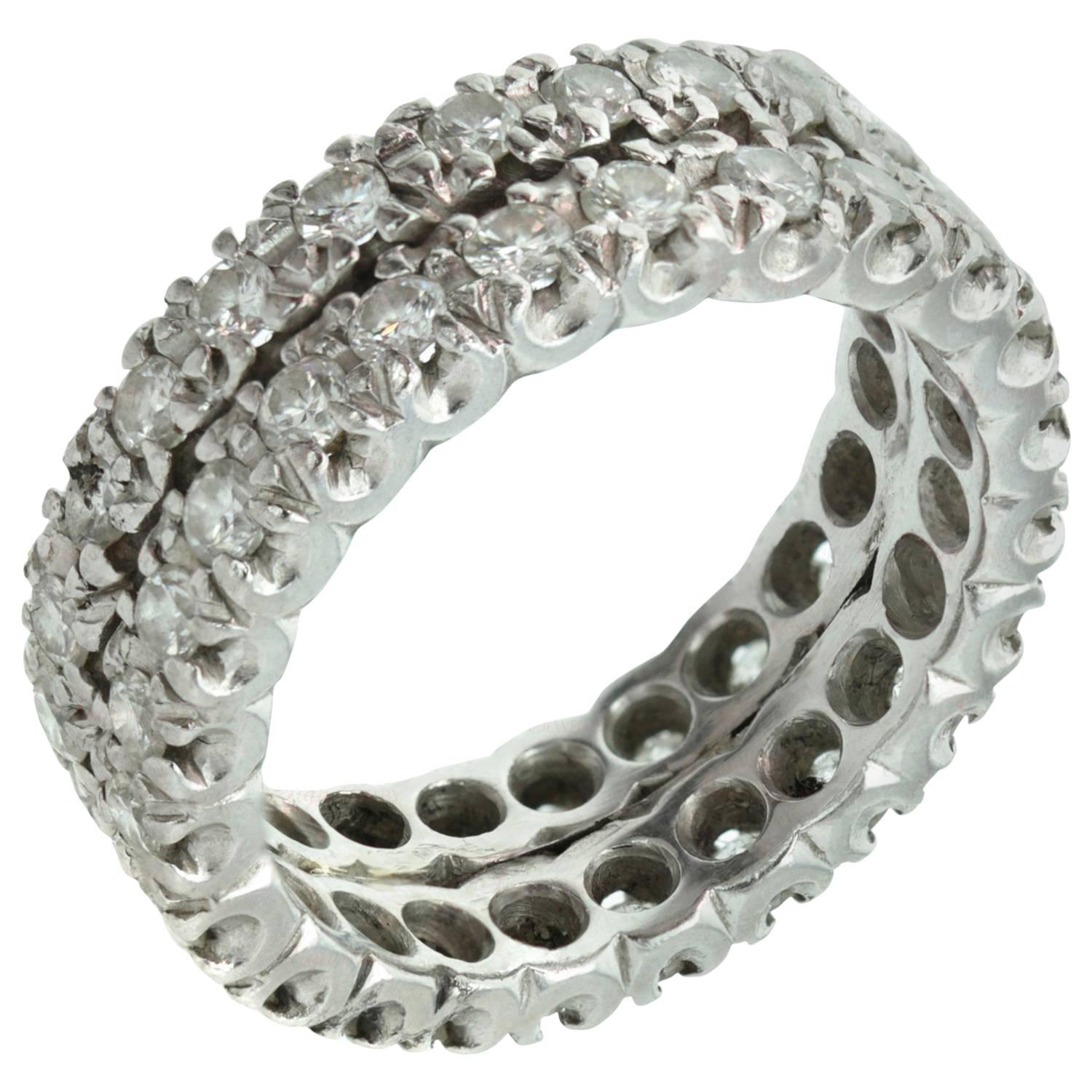 Diamond Platinum Two-Row Eternity Wedding Band Ring