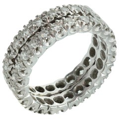 Vintage Diamond Platinum Two-Row Eternity Wedding Band Ring