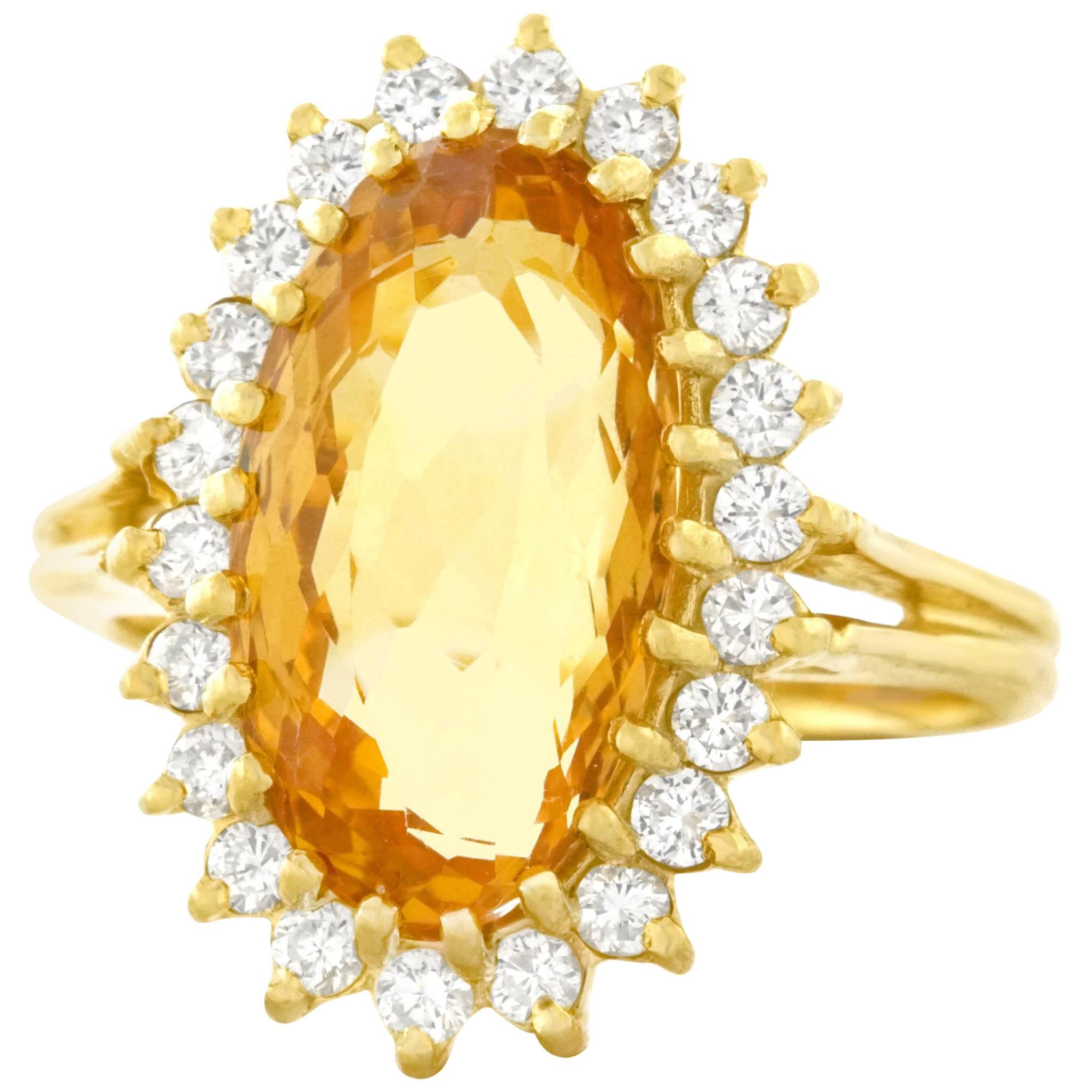 1960s Natural Golden Topaz and Diamond Set Gold Ring