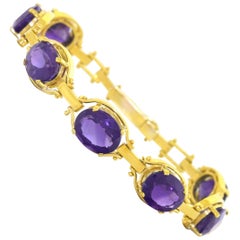 Vintage 1960s Amethyst-Set Gold Bracelet