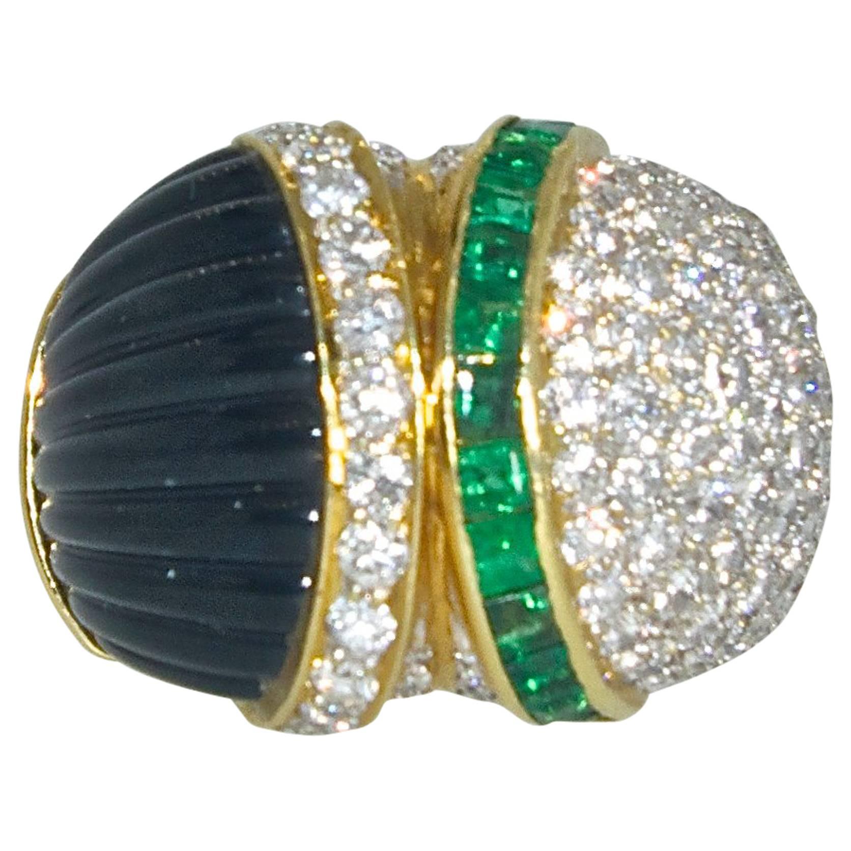 Diamond Emerald Onyx Ring