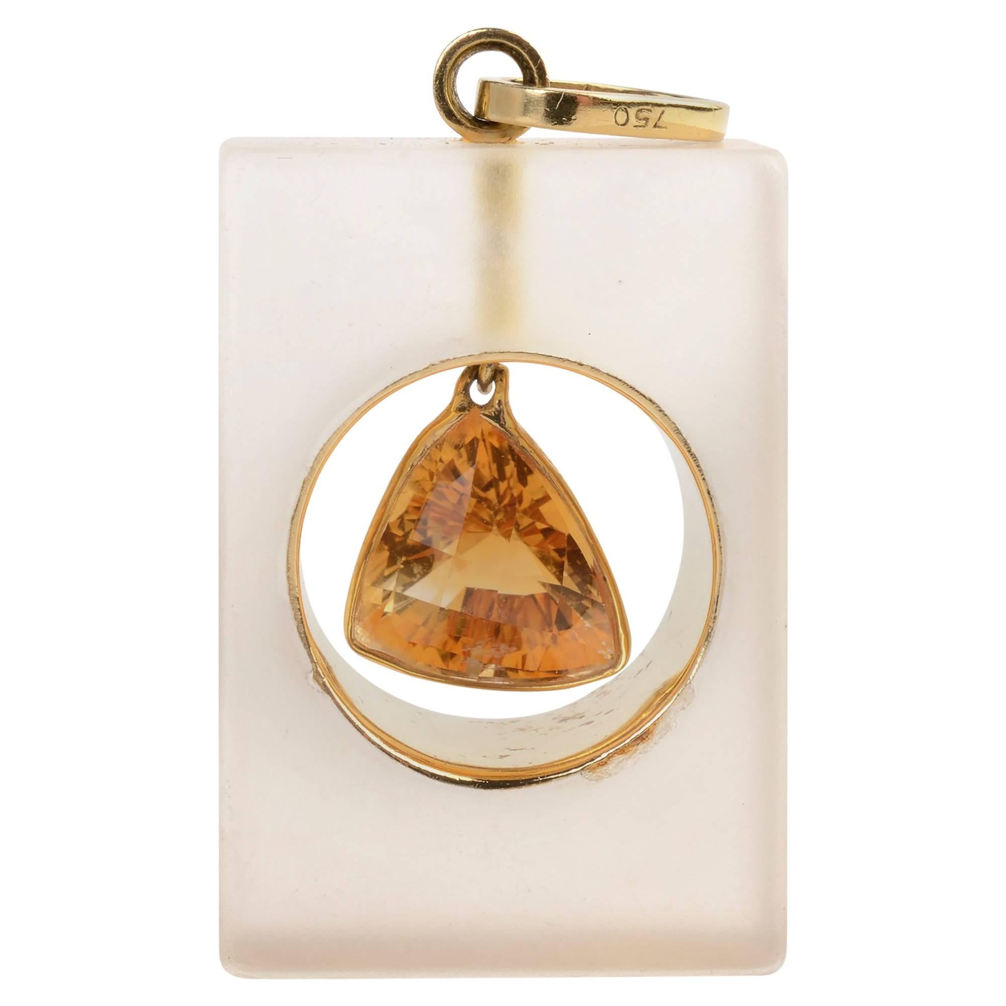 Citrine and Frosted Crystal Pendant For Sale