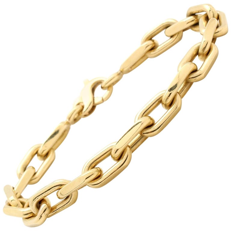Yellow Gold Flat Link Chain Bracelet For Sale