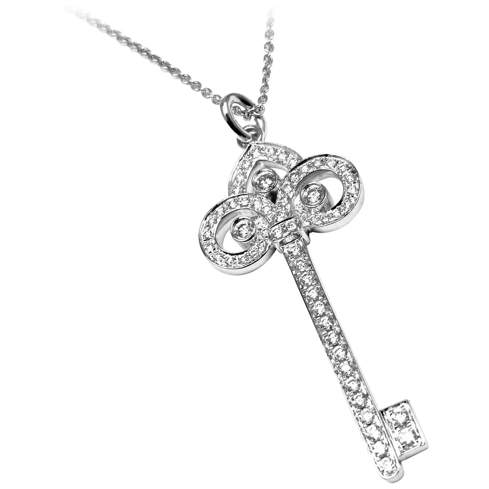 Tiffany & Co. Fleur-de-Lis Key Diamond White Gold Pendant Necklace