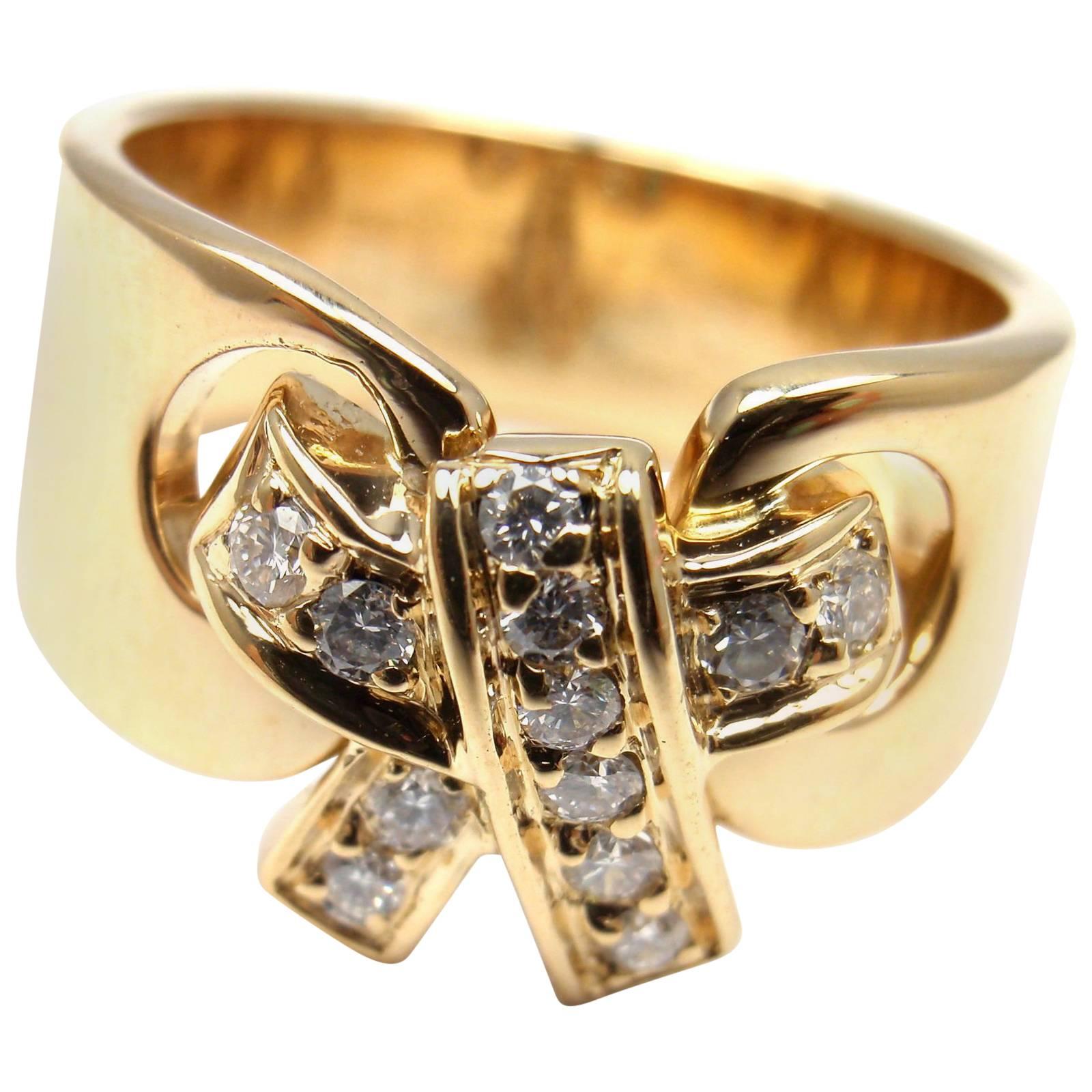 Hermes Diamond Bow Yellow Gold Band Ring