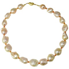 Large Peach Color Baroque Pearls with Orange Accents Necklace 5