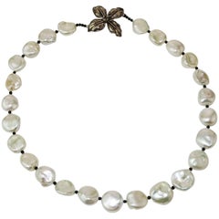 White Iridescent Freshwater Pearls with Black Spinel Accents Necklace 7