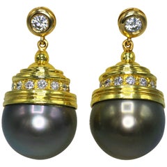 Cultured Pearl and Diamond Pendant Earrings