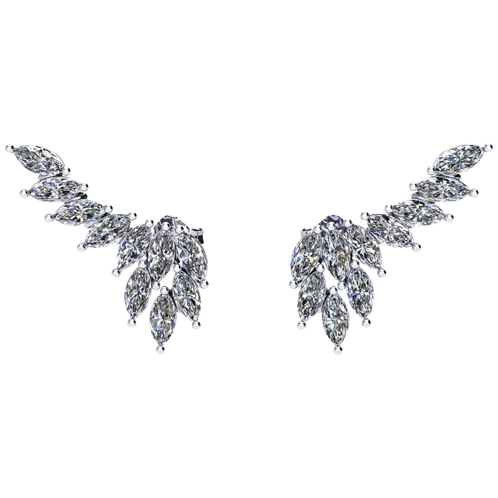 2.36 Carat Marquise Diamonds Platinum Wing Earrings For Sale