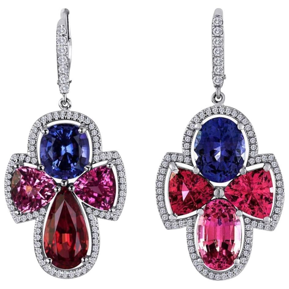 Spectacular Multi-Color Spinel Gold Earrings with Diamonds