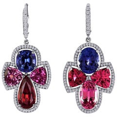 Spectaculaires boucles d'oreilles en or et spinelle multicolore avec diamants