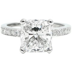GIA Certified 2.72 Carat Cushion Cut Pave Platinum Engagement Ring
