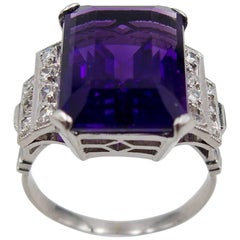 Art Deco Diamond Amethyst Gold Cocktail Ring 12
