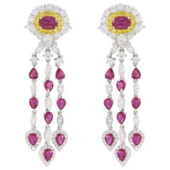Ruby with White and Yellow Diamond Chandelier Earrings 5