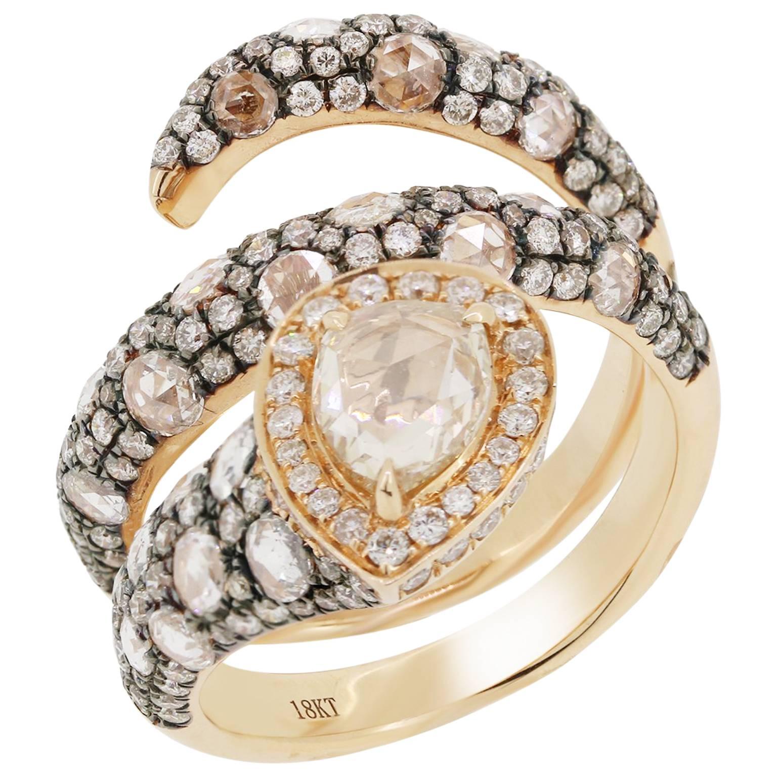 Light Brown Diamond Rose Cut Diamond Wrap Ring For Sale