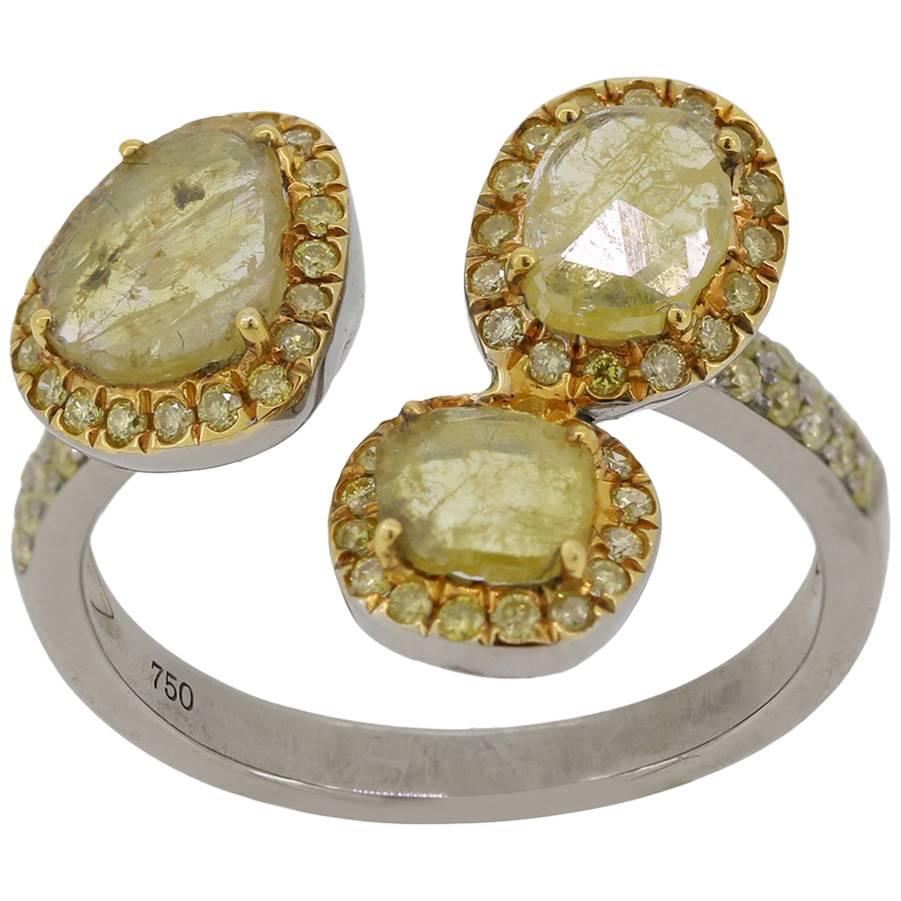 Triple Sliced Yellow Diamond Ring For Sale