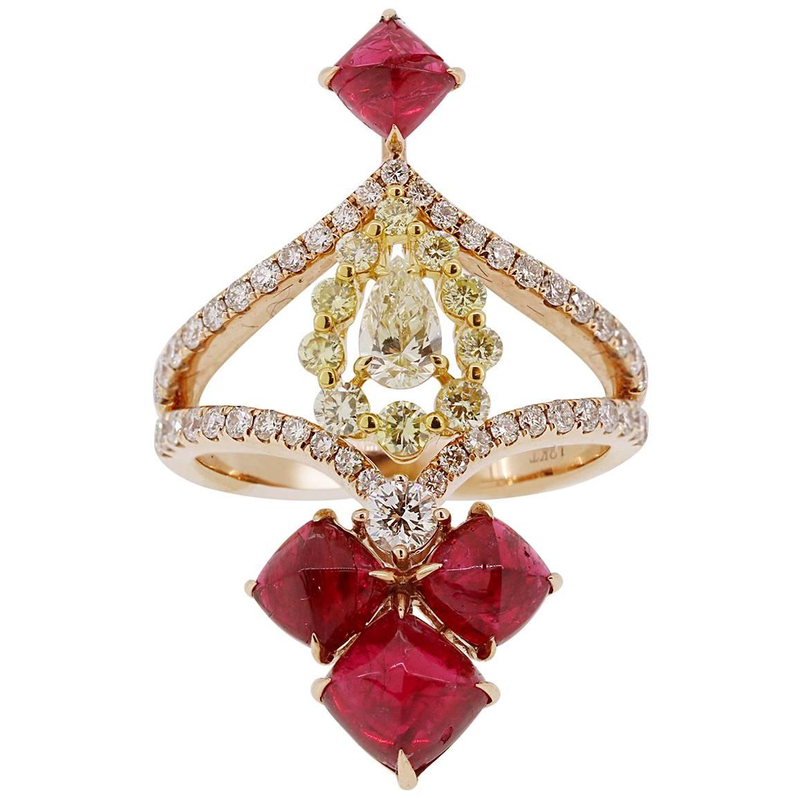 Red Spinel Yellow Diamond Ring