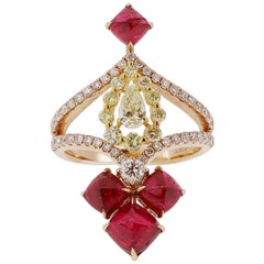 Red Spinel Yellow Diamond Ring