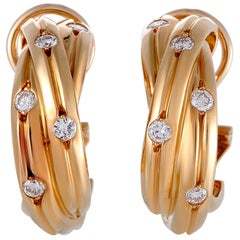 Retro Cartier Trinity Diamond Yellow Gold Clip-On Earrings