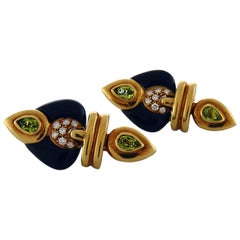 Diamond Tourmaline and Onyx 18 Karat Yellow Gold Earrings 6
