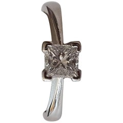 GIA Certified 0.73 Carat Princess Diamond Solitaire Platinum Ring, E VS1