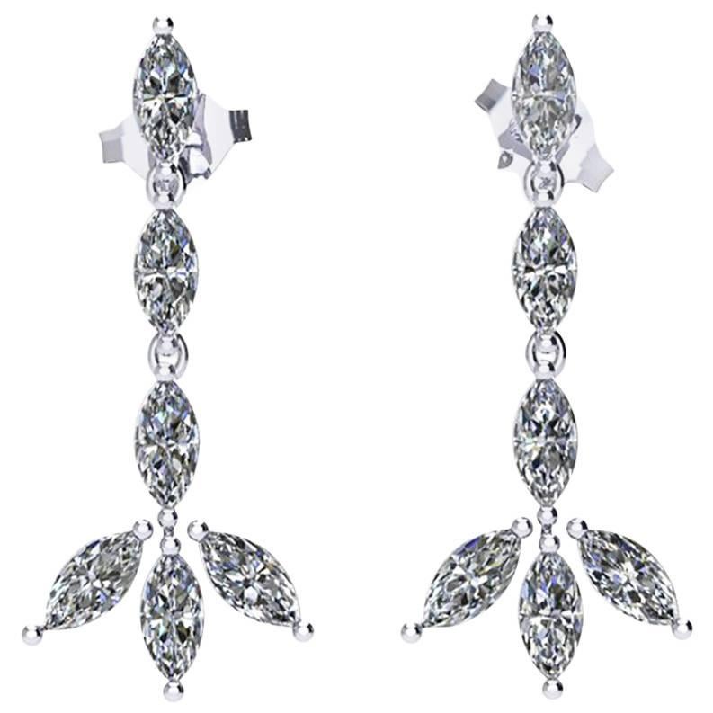 Ferrucci 1.24 Carat Marquise Diamonds Dangling Platinum Handmade Earrings