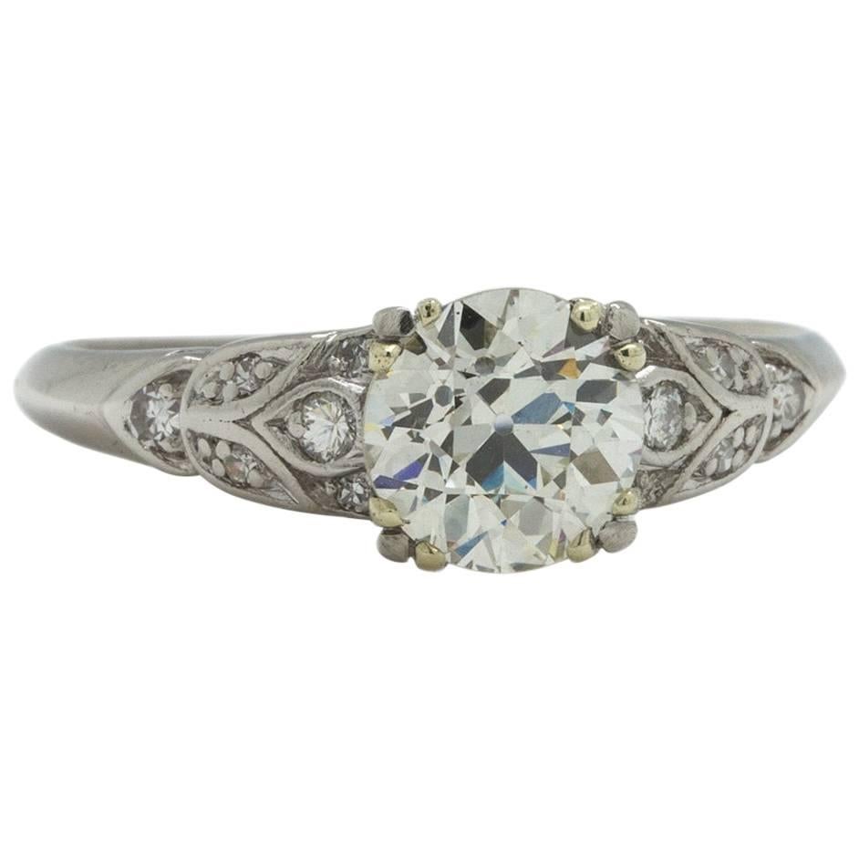 Vintage Engagement Ring Platinum 1.22 Carat I-VS2 Old European Cut, circa 1930s For Sale
