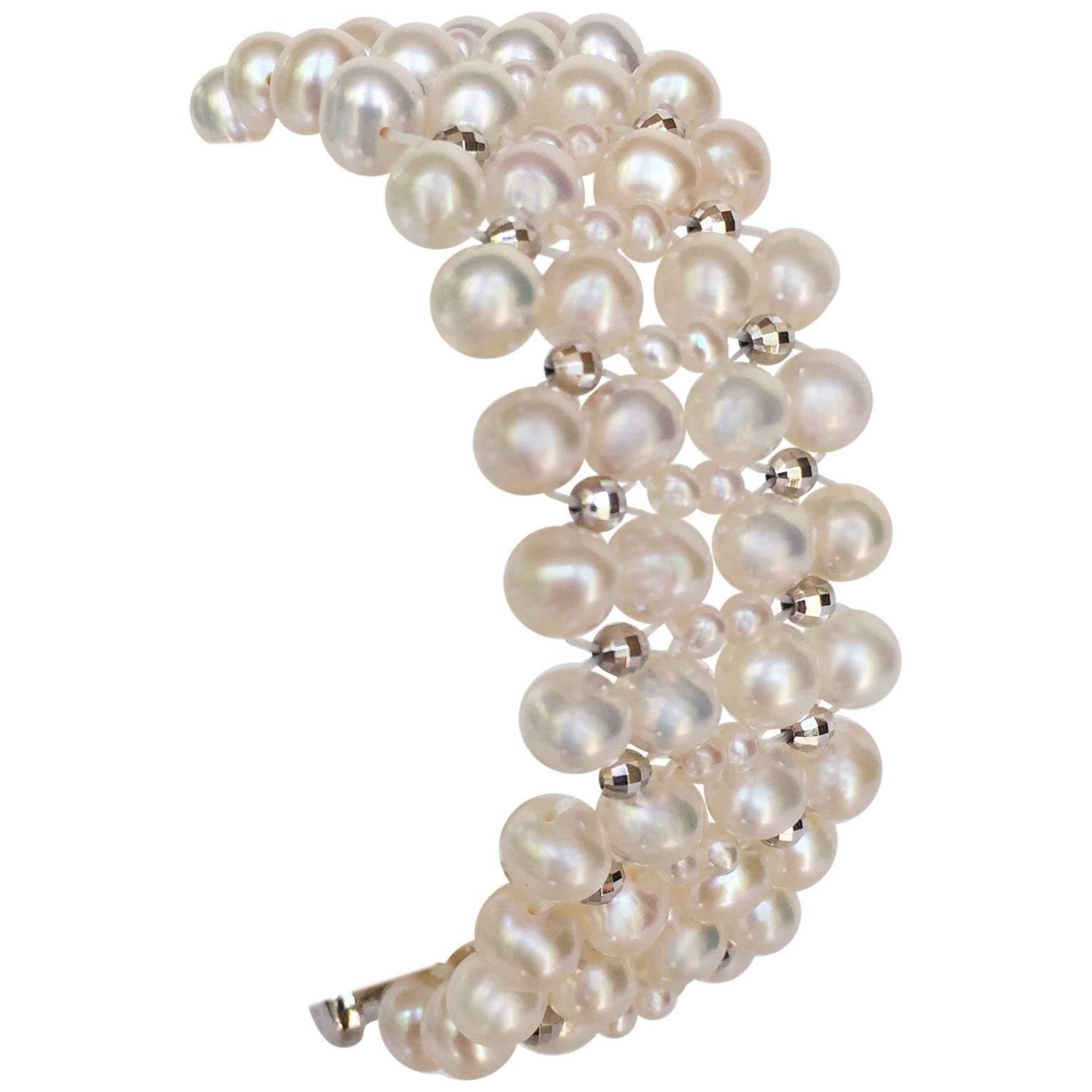 Marina J. White Pearl and Silver Rhodium Plated Beads and Sliding Clasp