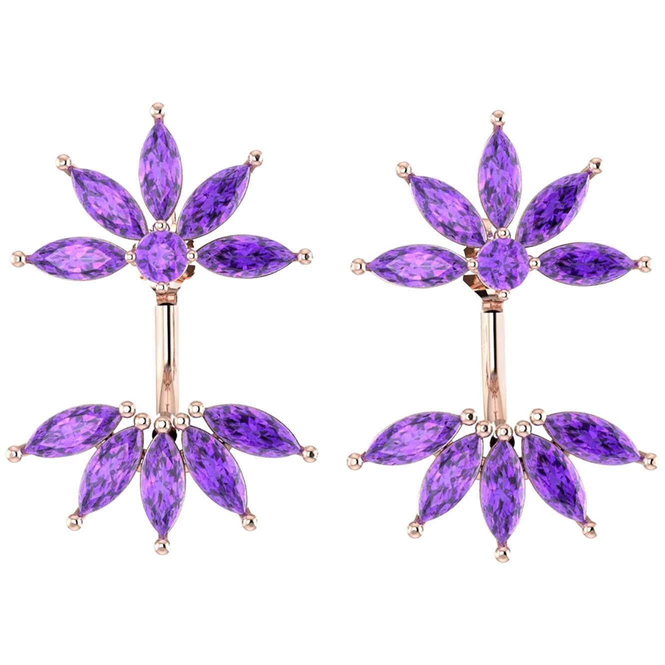 Ferrucci Marquise Amethyst Dangling Earrings Handmade in 18 Karat Rose Gold For Sale