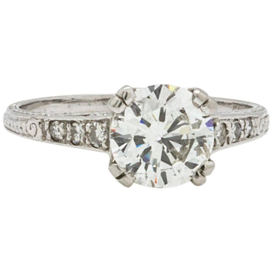 Engagement Ring Platinum 1.52 Carat Round Brilliant H-SI2 For Sale