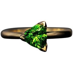 Trillion Cut 1.21 Carat Russian Demantoid Garnet Ring