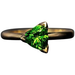 Trillion Cut 1.21 Carat Russian Demantoid Garnet Ring 4