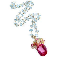 Blue Topaz Pink Topaz Emerald Citrine Cluster Necklace 1