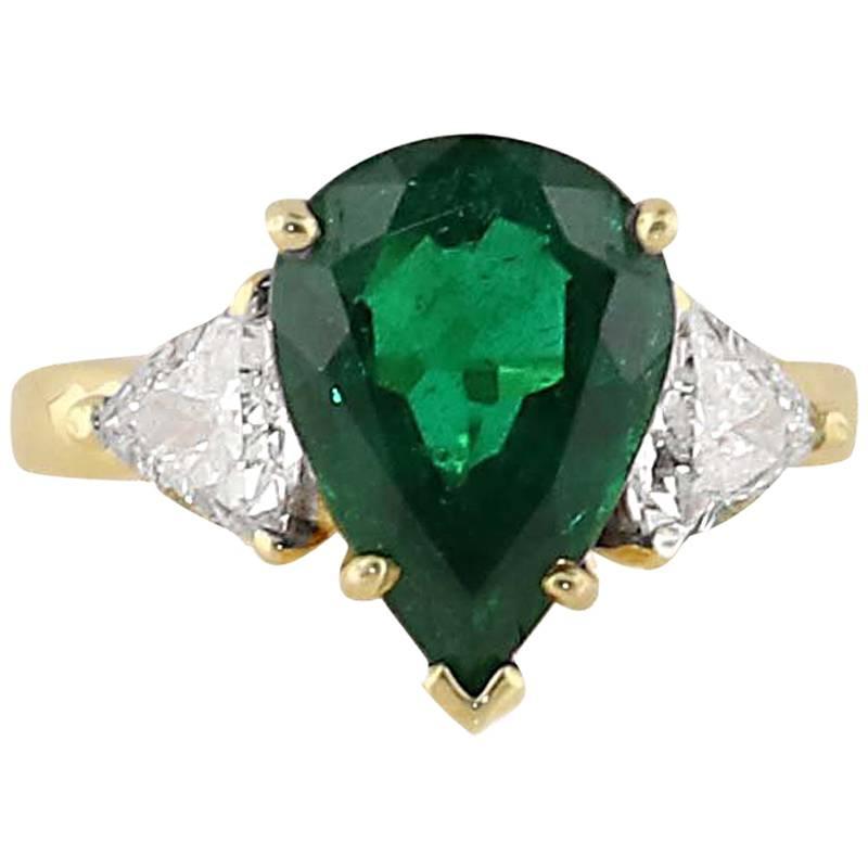 4.29 Carat Pear Shape Emerald Diamond Ring