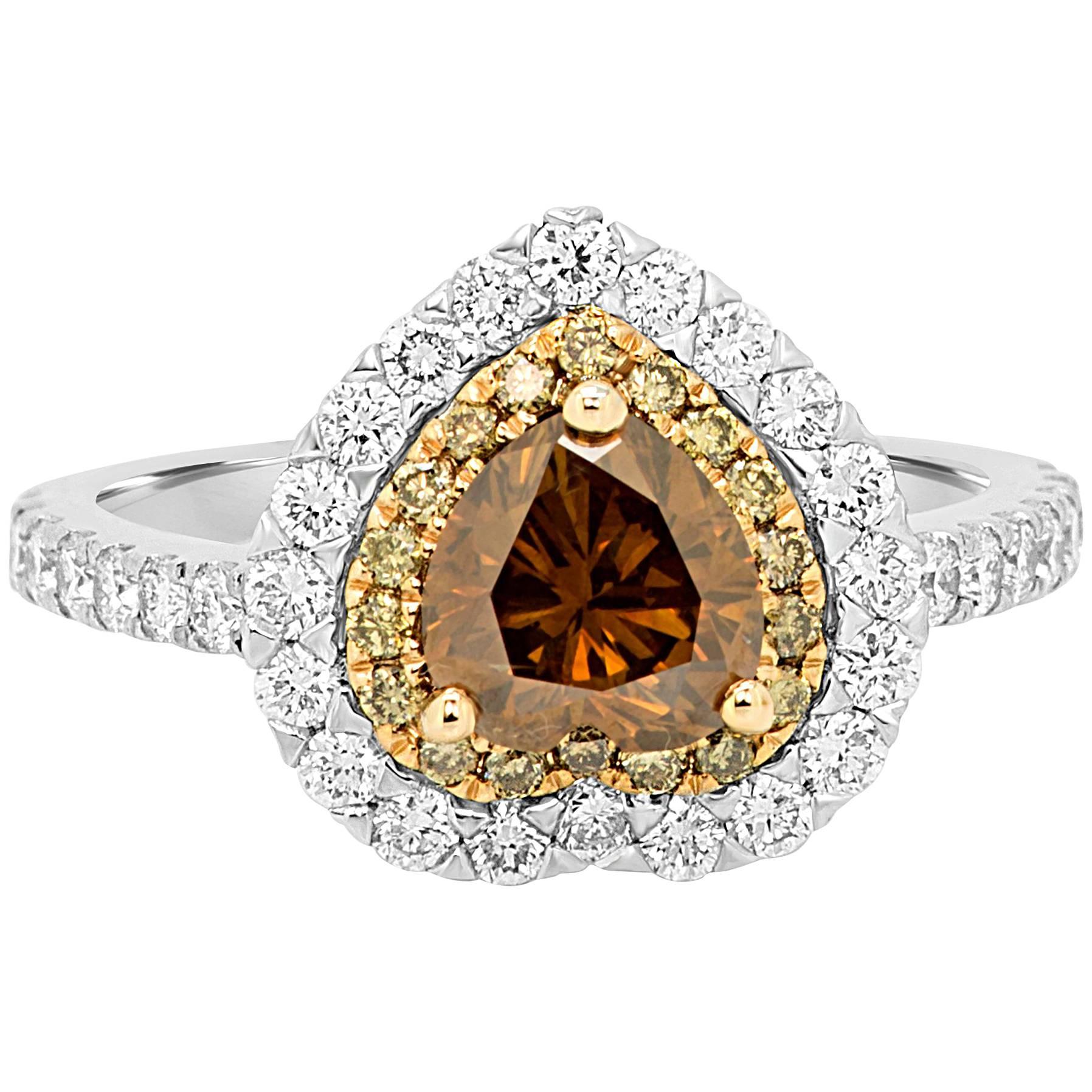 Champagne Diamond Double Halo Two Color Gold Bridal Fashion Cocktail Ring