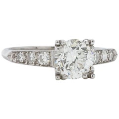 Vintage Engagement Ring Platinum 1.27ct Round Cut Diamond H-VS1, circa 1940s