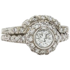 Retro Platinum Diamond Engagement Ring Wedding Set 0.51 Carat D-VS2