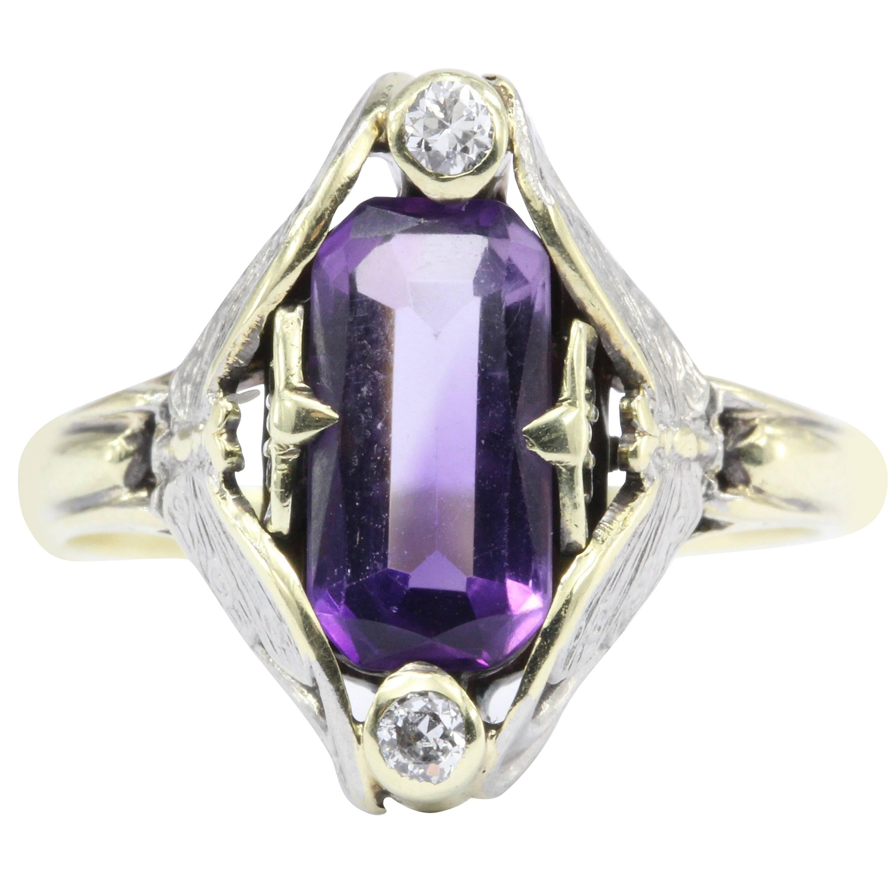 Art Nouveau Allsopp Bros. 14 Karat Multi-Tone Gold Butterfly Amethyst Ring