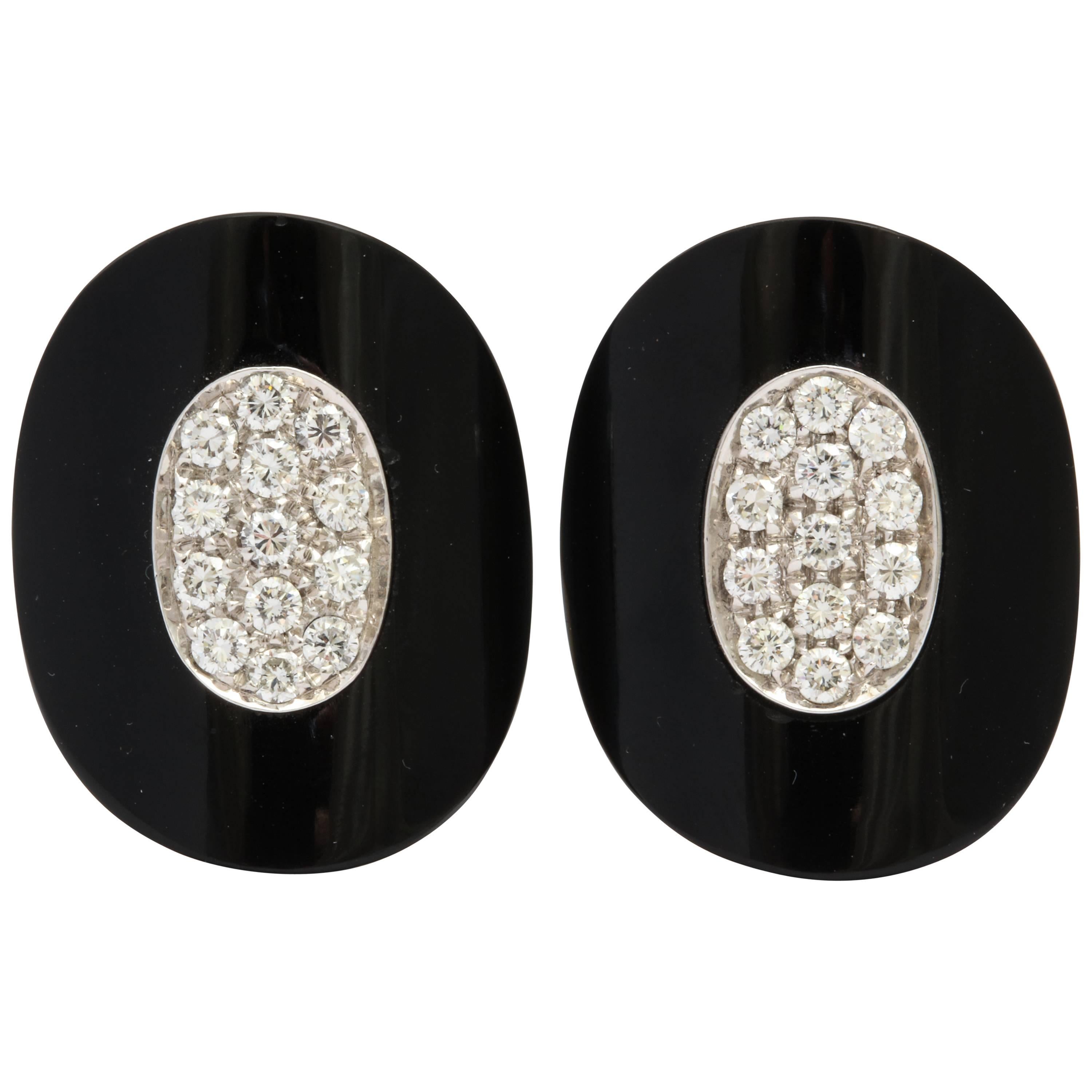 Modern Onyx Diamond Earrings with Clips