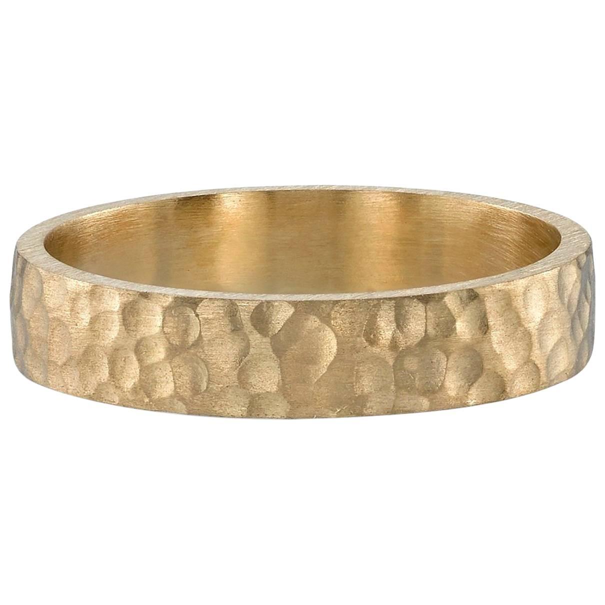 Handcrafted 5mm Charles Hammered Band in 18K Gold by Single Stone For Sale
